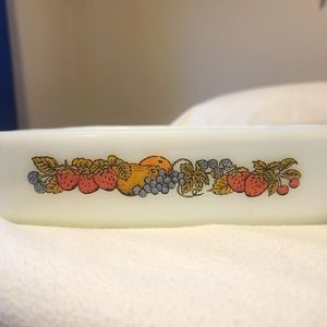 Vintage anchor hocking fire king baking dish fruit design